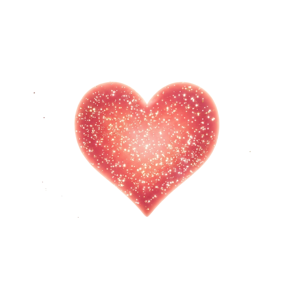 A glowing pink heart shape with a sparkling, starry texture against a black background