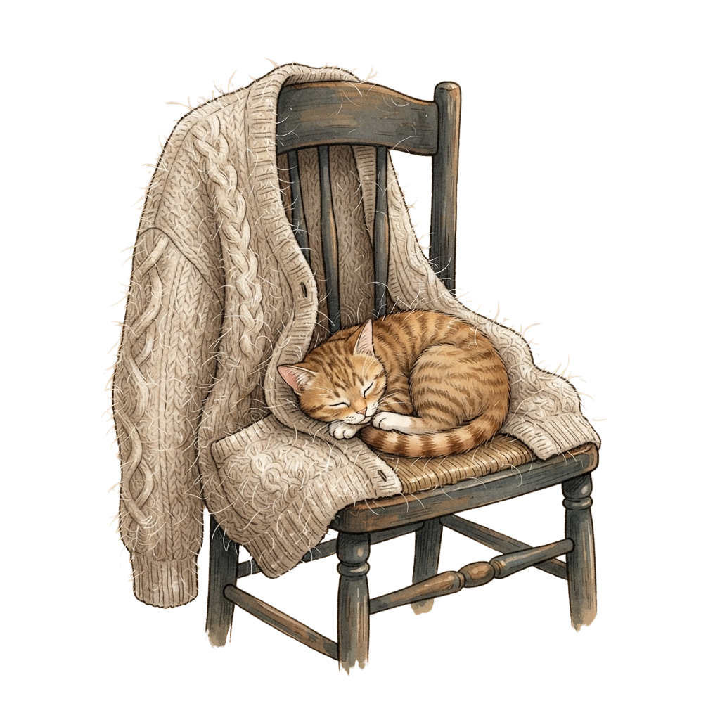 Cat Sleeping on Knitted Blanket Chair PNG