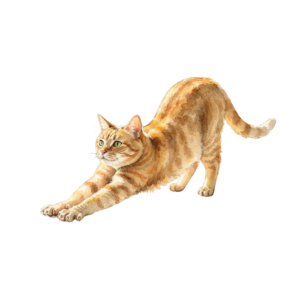Orange tabby cat stretching mid-leap with front paws extended