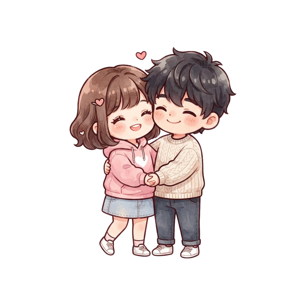 Cute Cartoon Couple Holding Hands Smiling Chibi Style Illustration - National Lovers Day 39