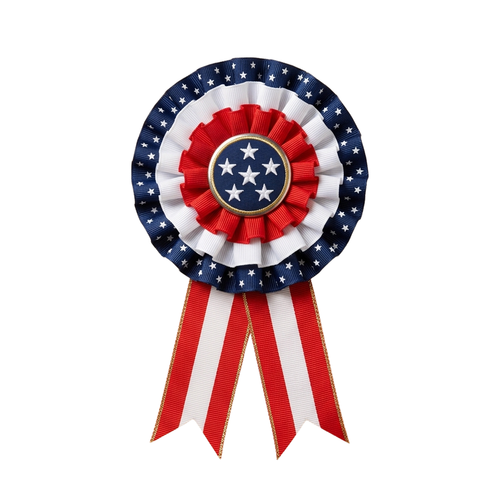 Patriotic ribbon award with blue, white, and red stars and stripes design