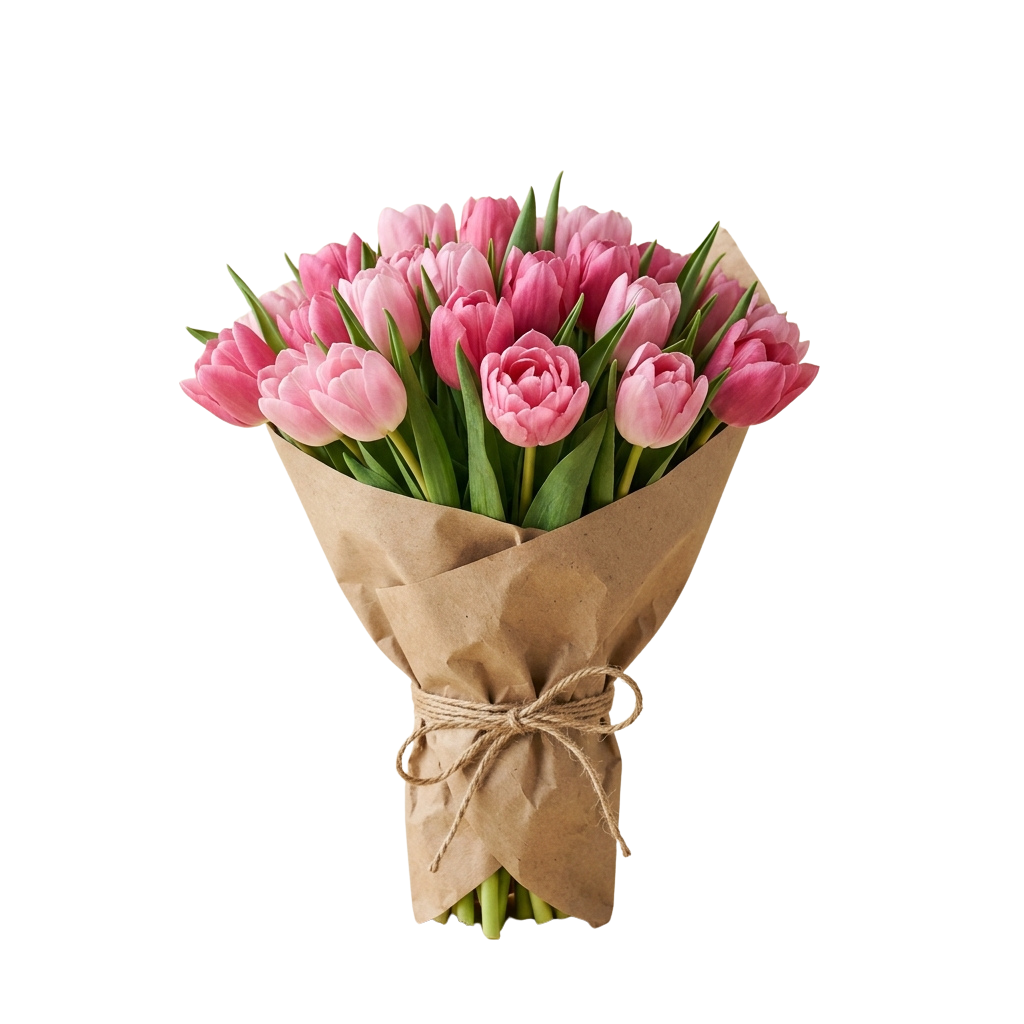 Pink Tulips Bouquet Wrapped in Kraft Paper Gift Ready - International Pageant Day 3