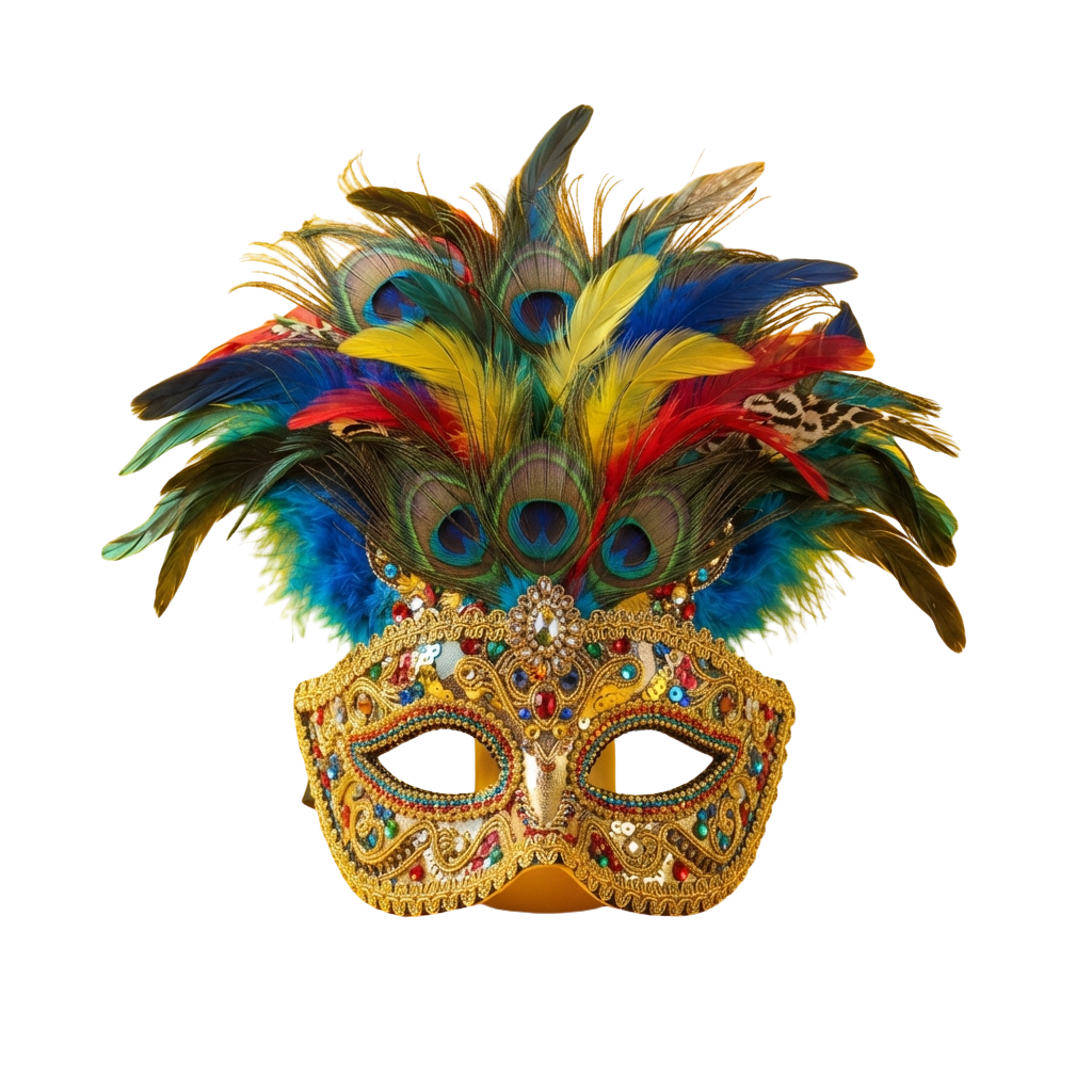 Colorful Feathered Carnival Mask with Gold Beading - Universal Day Of Culture 13