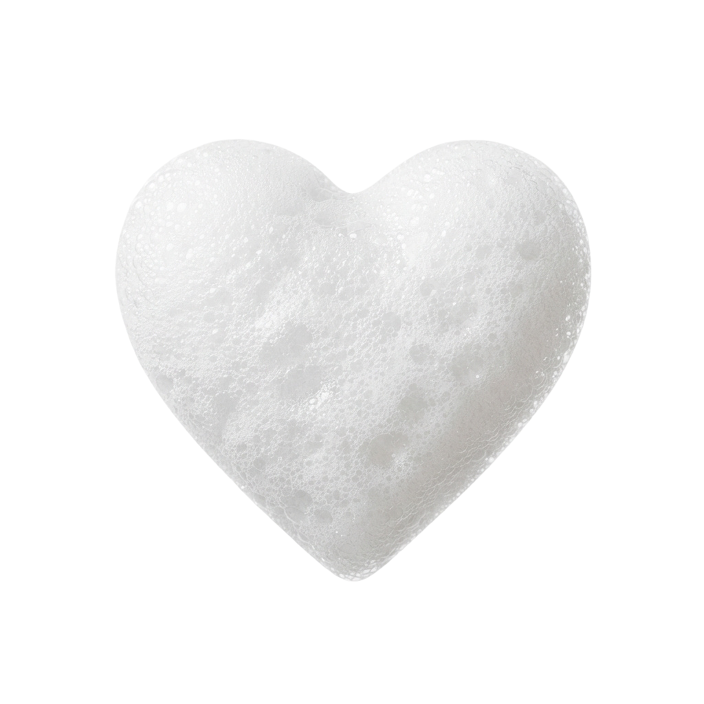 A heart-shaped icon resembling the moon with a textured surface against a black background