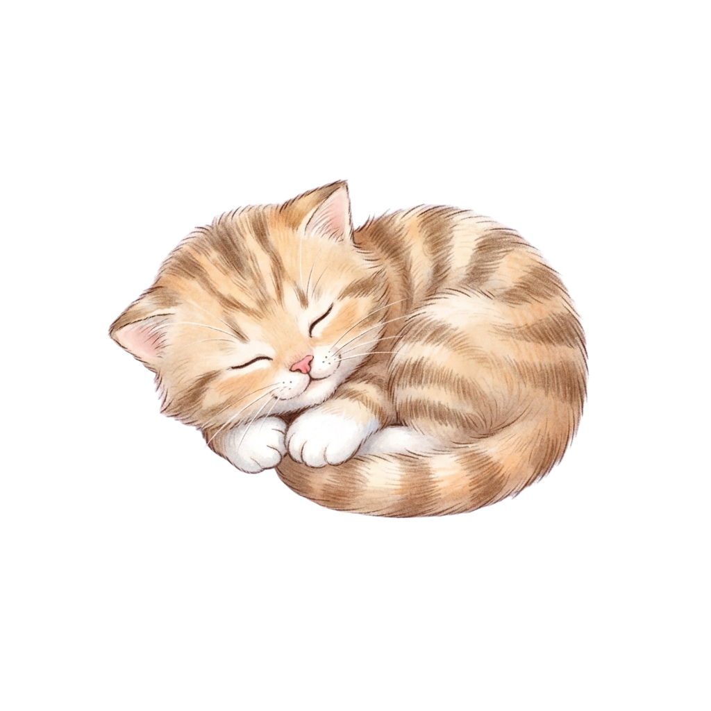 A ginger tabby kitten curled up sleeping with closed eyes on a dark background