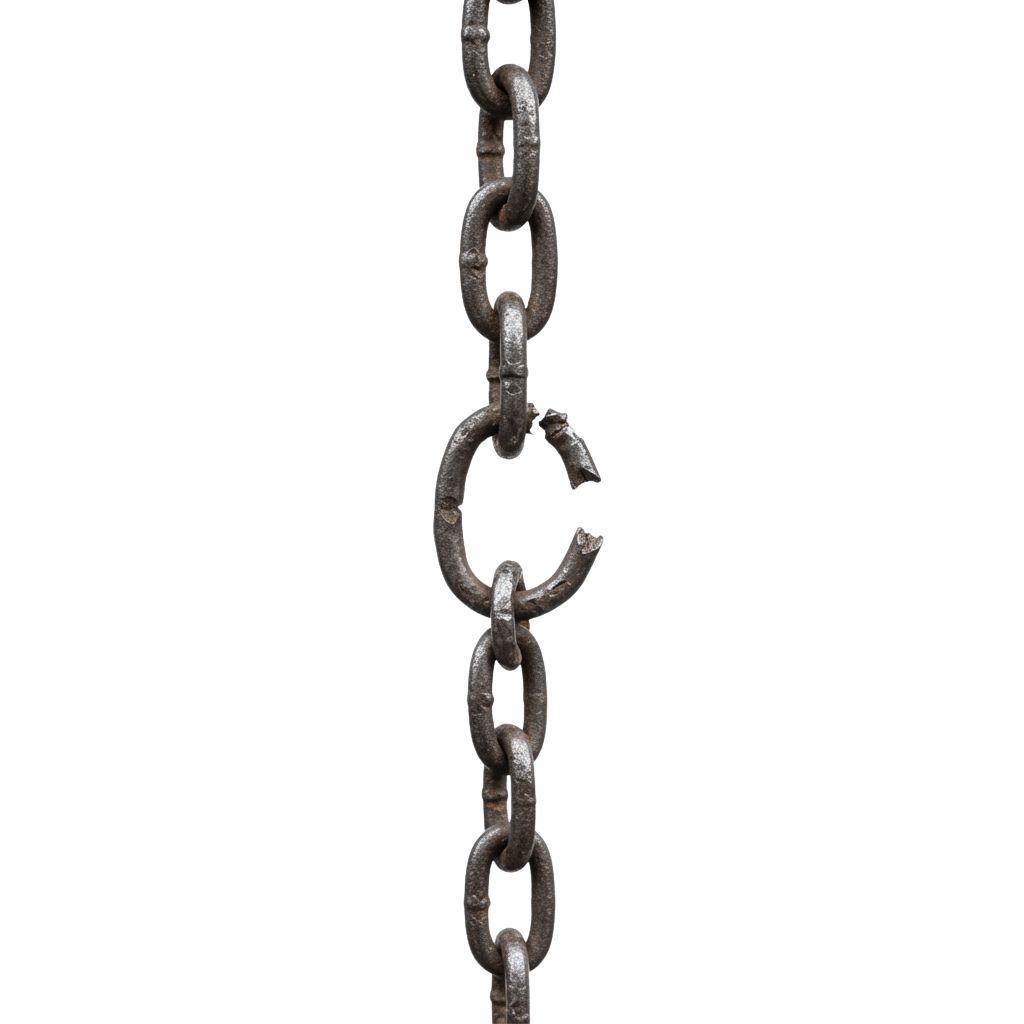 Close-up of a rusted metal chain with visible wear and corrosion on the links