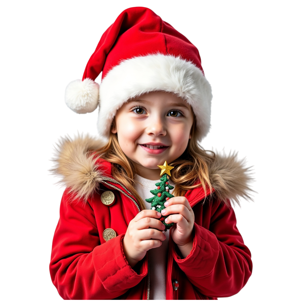 Joyful Child in Santa Hat with Festive Mini Christmas Tree Ornament - Winter Holiday Celebration - Coats And Toys For Kids Day 15