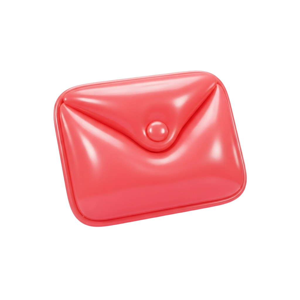 A glossy red envelope-shaped container with a circular button closure on top