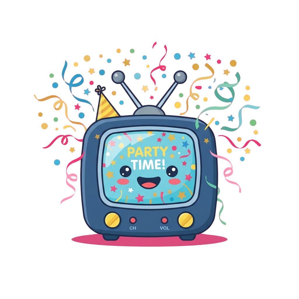 Cute Cartoon TV Celebrating Party Time with Confetti - World Television Day 38
