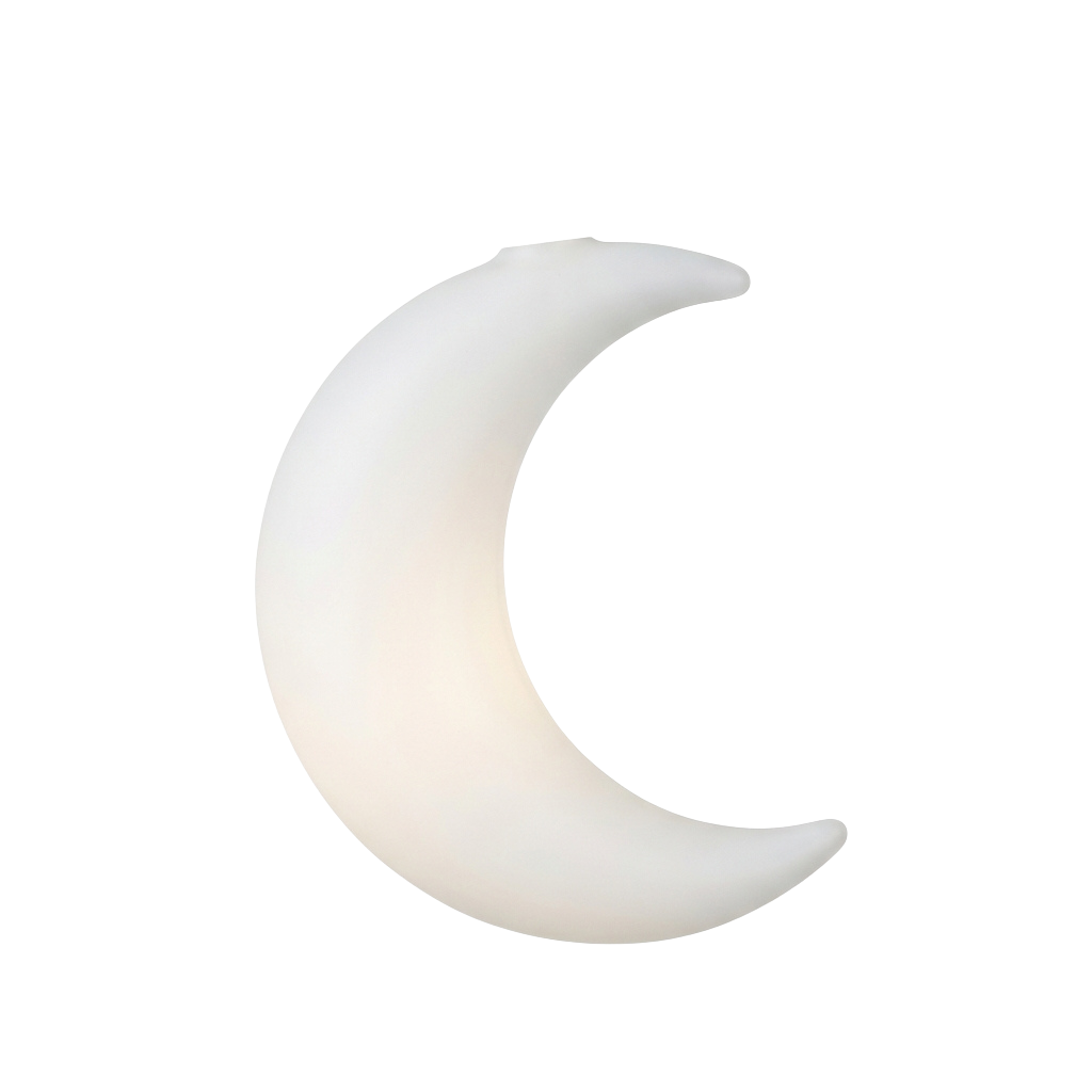 A white crescent moon shape against a black background