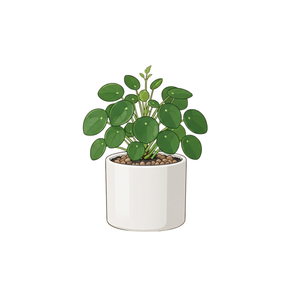 Illustration of a green succulent plant in a white pot with soil