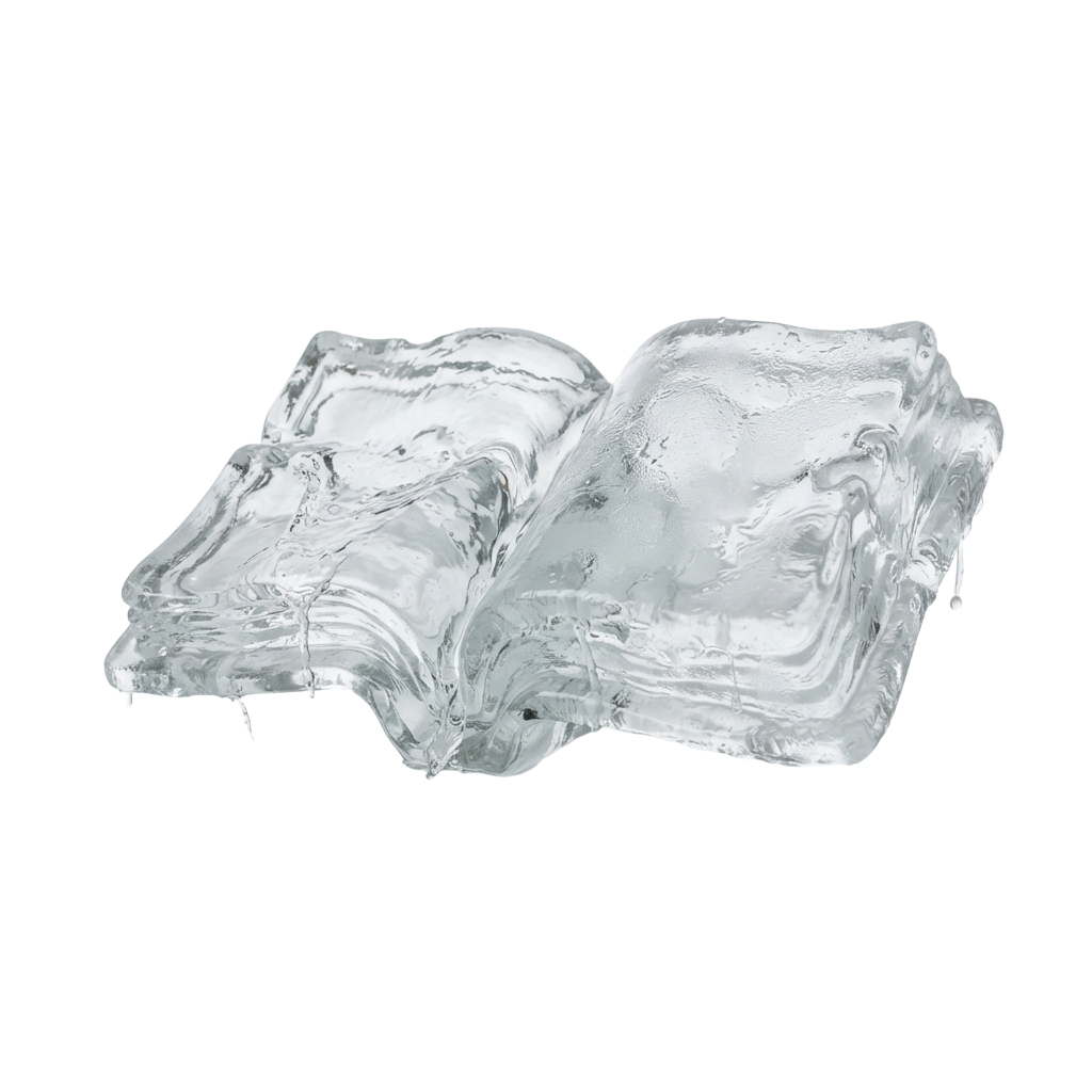 A 3D abstract sculpture resembling frosted glass or ice with a textured, layered surface