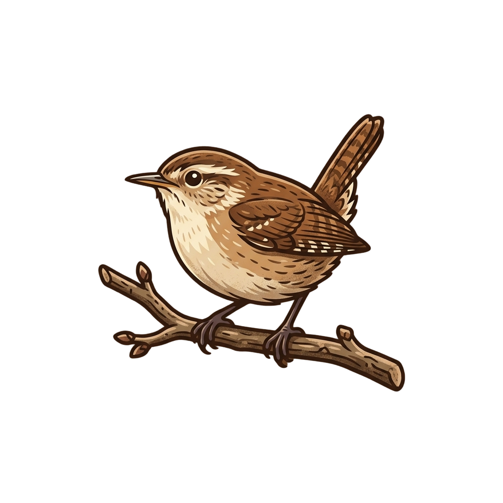 A brown songbird with a slender beak perched on a small branch against a dark background