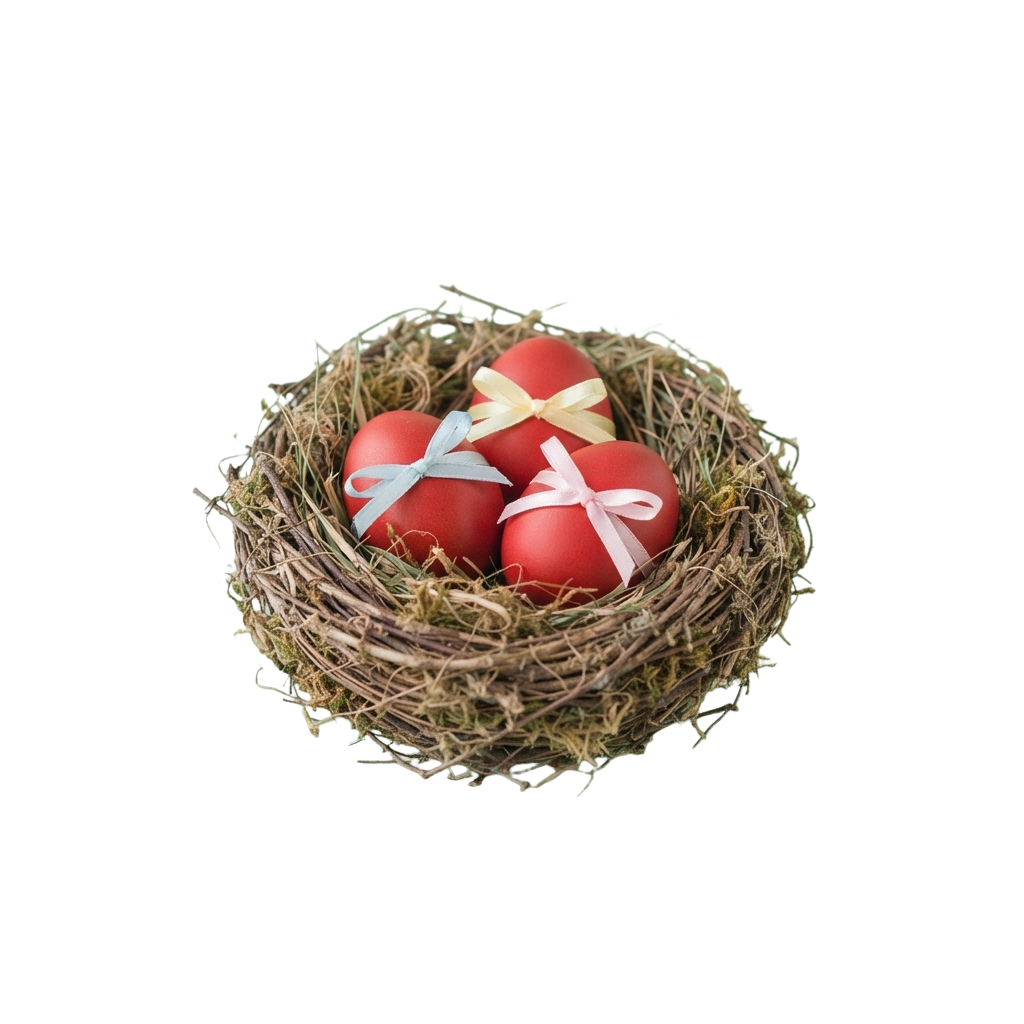 Easter Nest with Ribbon Eggs PNG