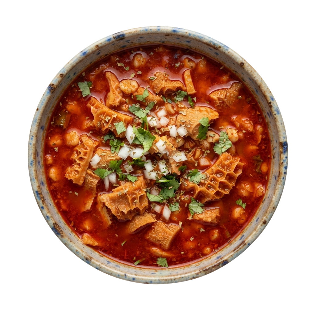 Delicious Spicy Chicken Chili in Ceramic Bowl with Garnish - National Menudo Month 45
