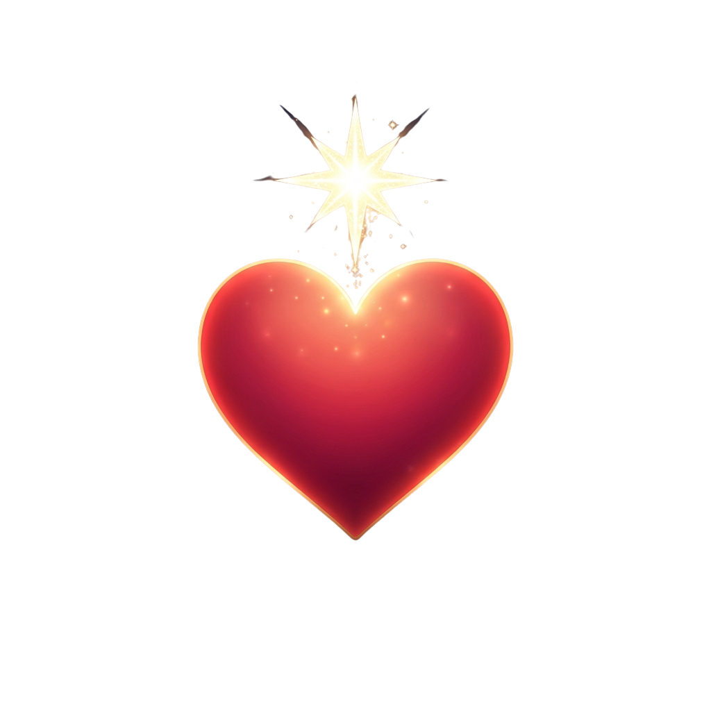 A glowing red heart with a bright star emitting sparks at the top