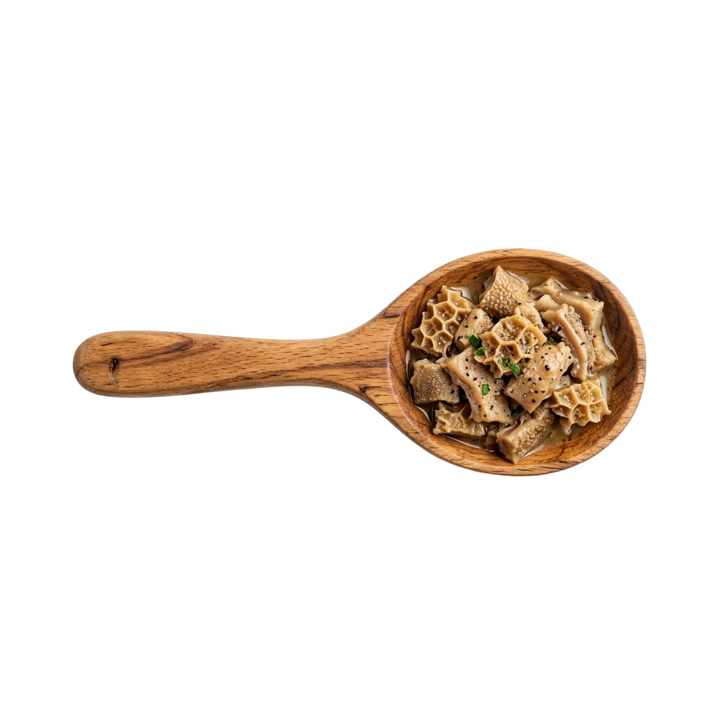 Wooden spoon filled with star-shaped pasta in a creamy sauce