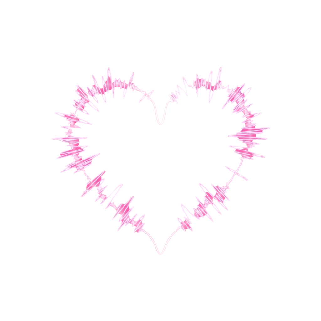 A heart shape composed of pink sound wave patterns on a black background