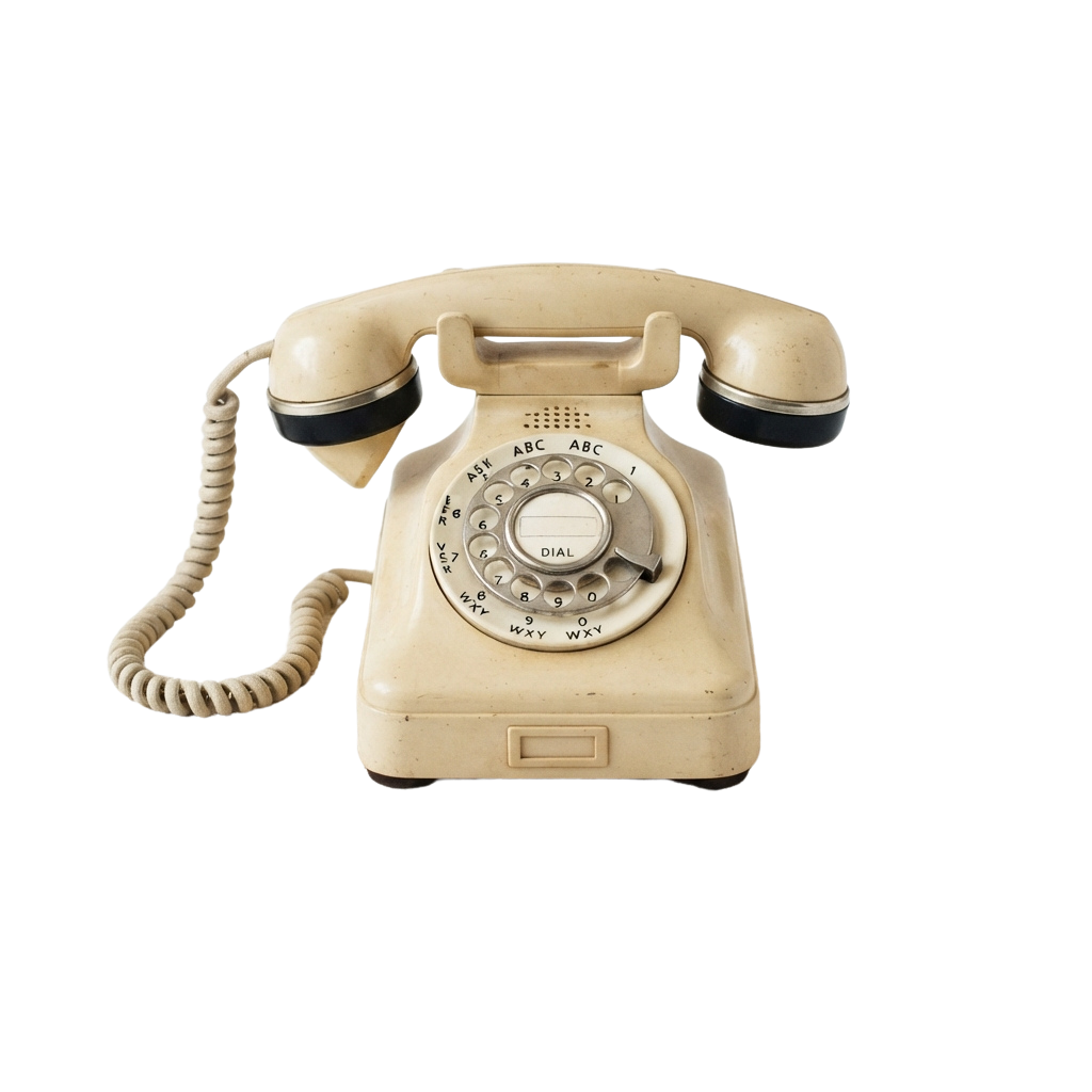 A vintage rotary dial telephone with a coiled cord and two handsets.