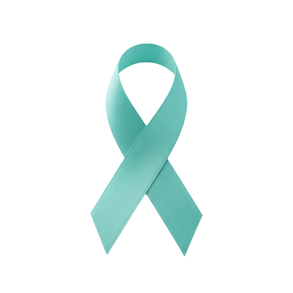A light blue awareness ribbon against a black background