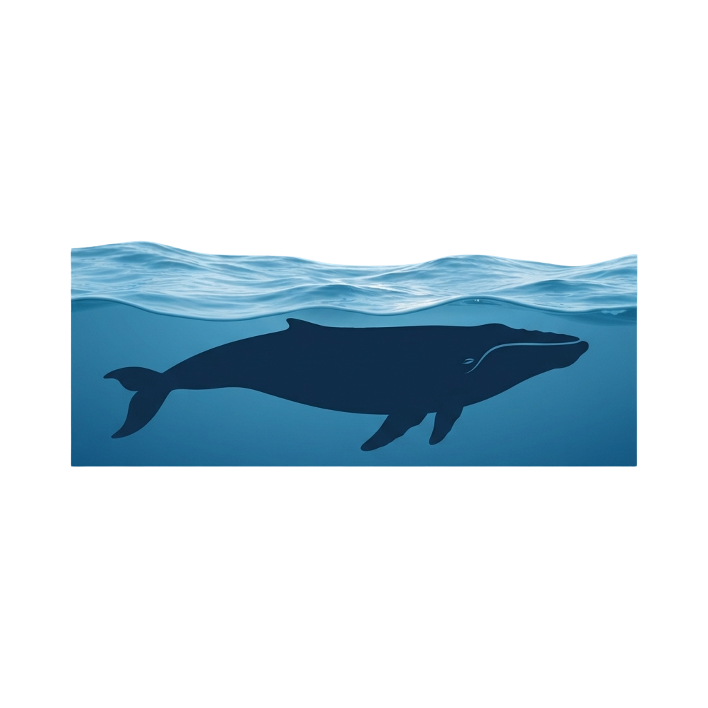 A dark blue whale swimming beneath the ocean waves near the surface