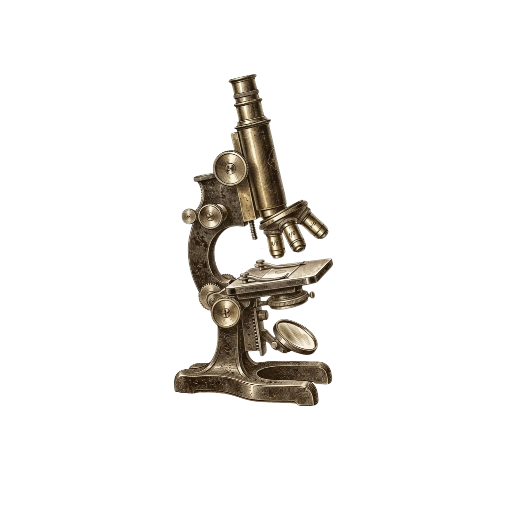 A detailed view of an antique brass microscope with dual eyepieces and a stage light