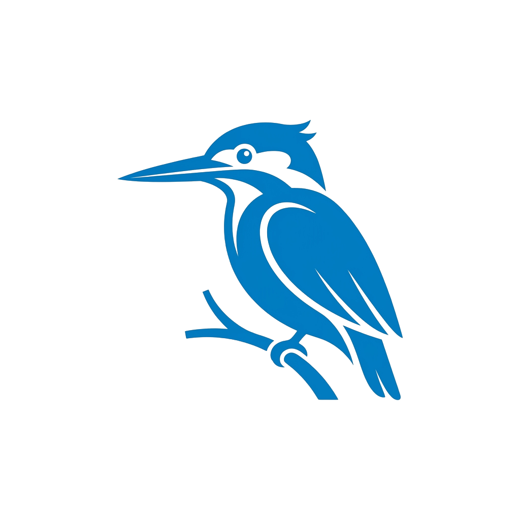 A blue silhouette of a kingfisher bird perched on a branch