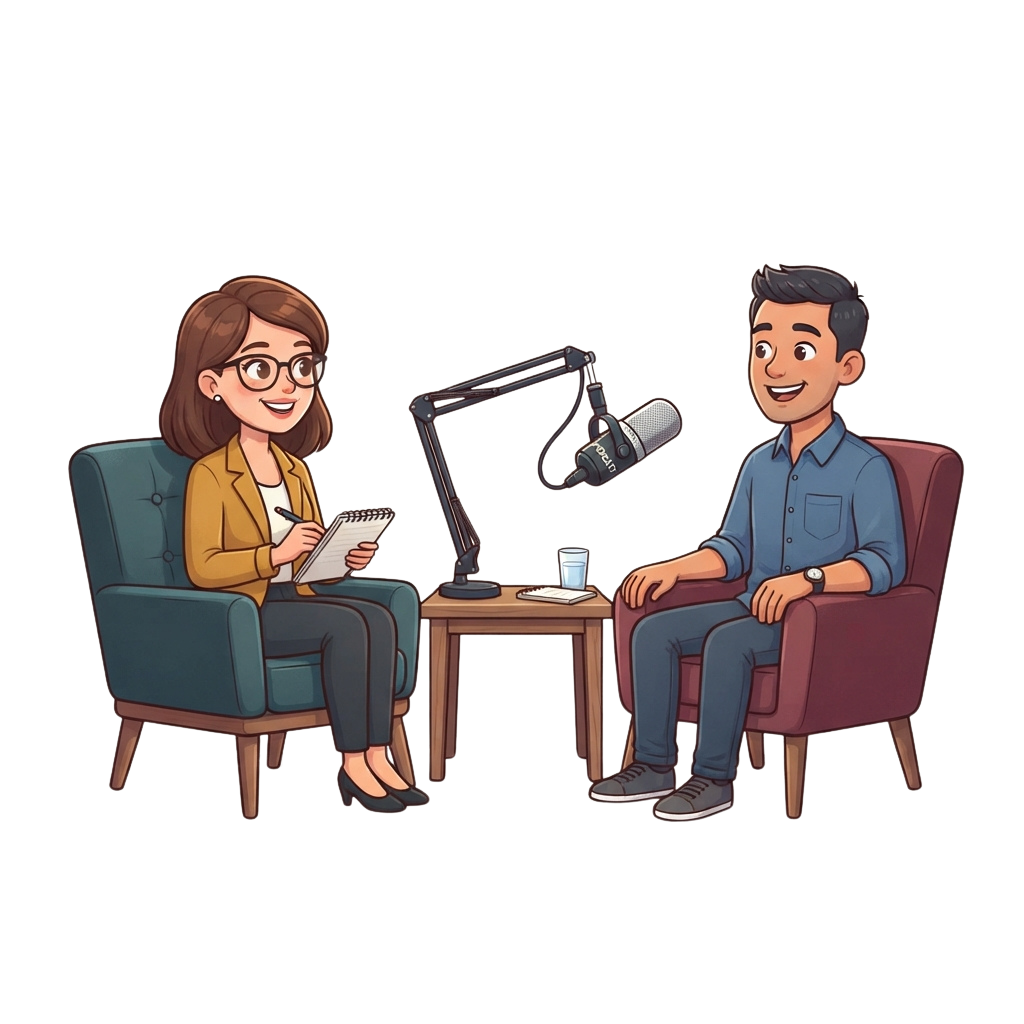 Illustrated Podcast Interview Setup with Two Speakers - National Day Of Listening 4