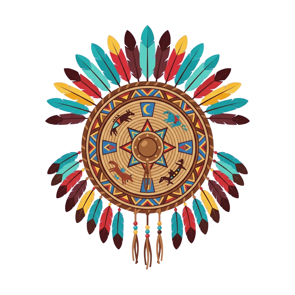 Colorful dreamcatcher with feathers and intricate geometric patterns on a dark background