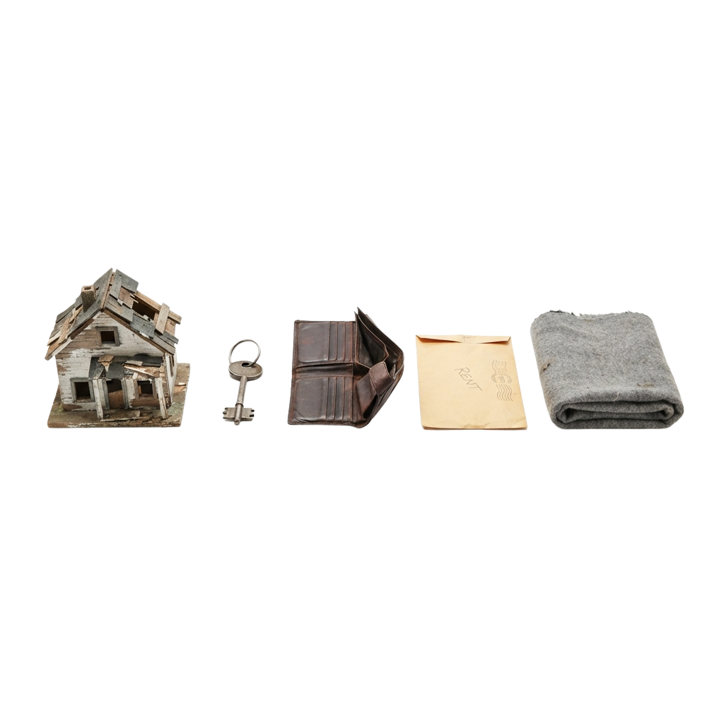Miniature chocolate house, key, chocolate box, and gray cloth on black background