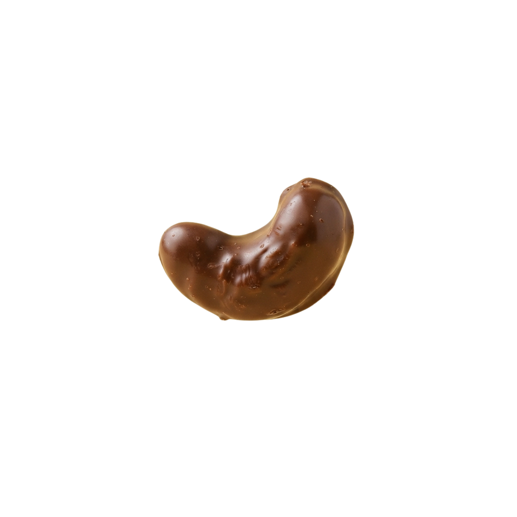 A heart-shaped chocolate treat with a glossy, smooth surface and slight texture variations.