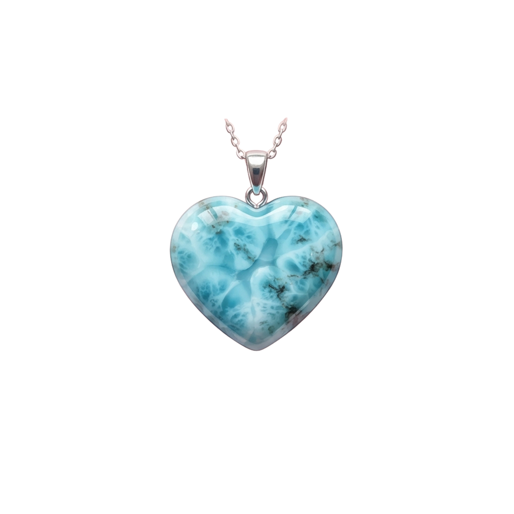 Heart-shaped pendant made of blue larimar stone on a silver chain