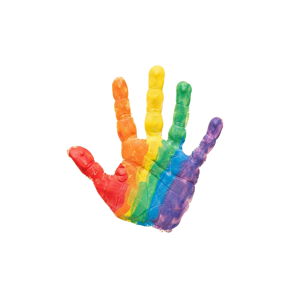A hand painted with rainbow colors representing diversity and inclusivity