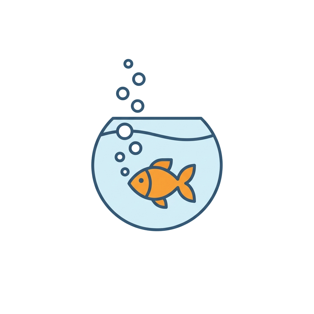 An orange fish swimming in a round fishbowl with bubbles rising from the water