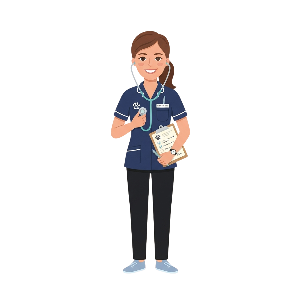 A smiling female nurse in uniform holding a stethoscope and clipboard.