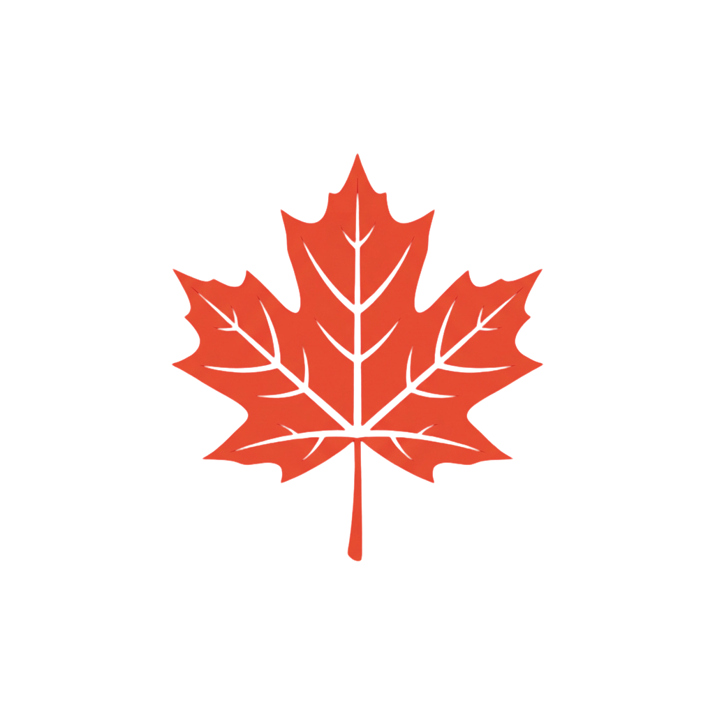 A bold red maple leaf centered against a black background