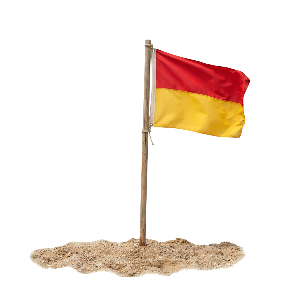 Small model of a German flag waving on a sand base with a wooden pole