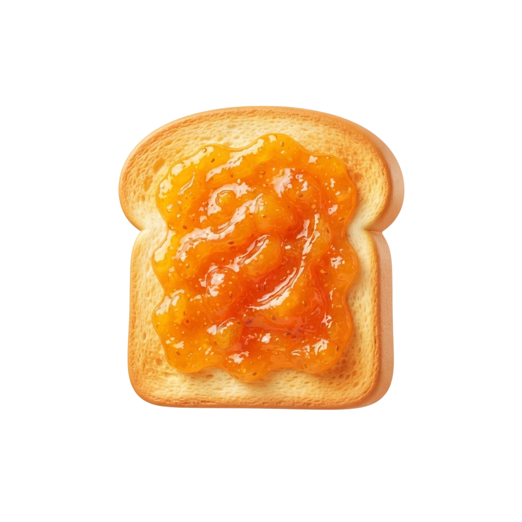 A slice of toast topped with orange marmalade
