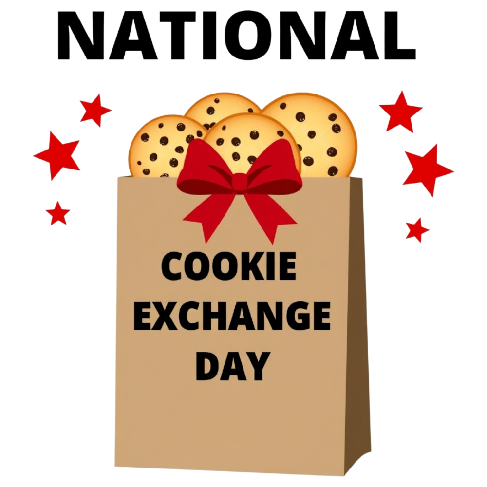 National Cookie Exchange Day Celebration. Gift Bag with Chocolate Chip Cookies & Red Bow. Festive Event Graphic. - National Cookie Exchange Day 37