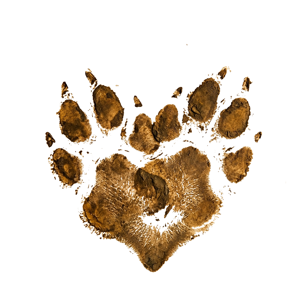 A detailed bear paw print with five distinct toe pads and a central pad.