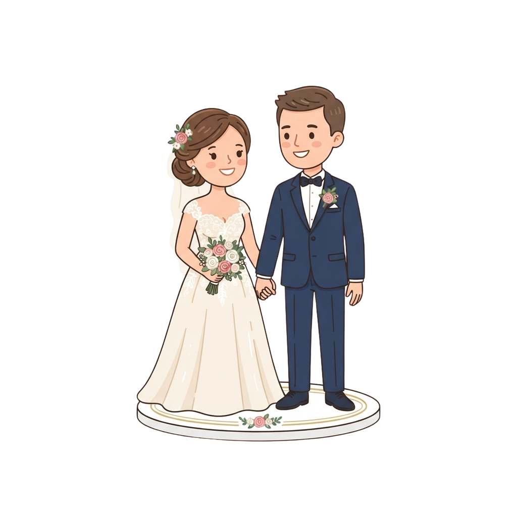 Wedding Figurine Bride and Groom Cake Toppers Illustration - National Wedding Month 28