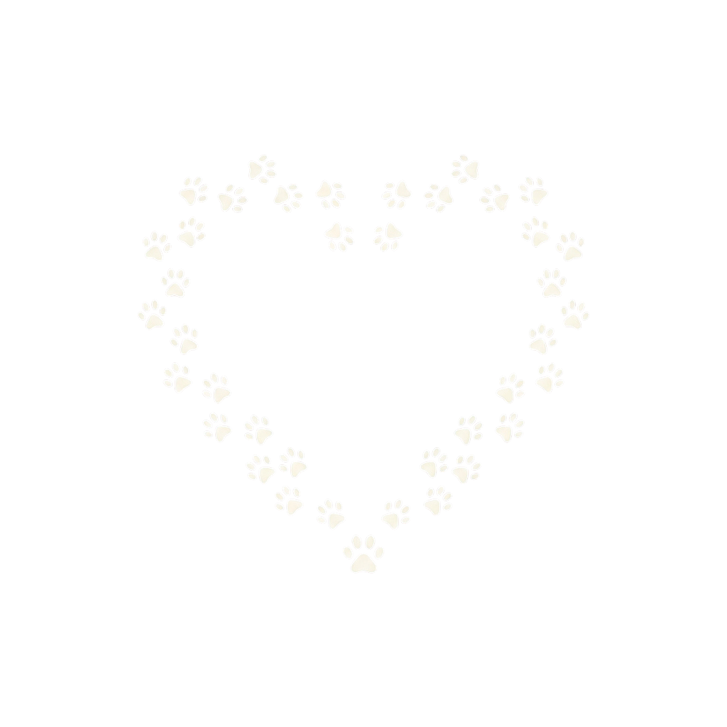Heart shape composed of white dog paw prints on black background