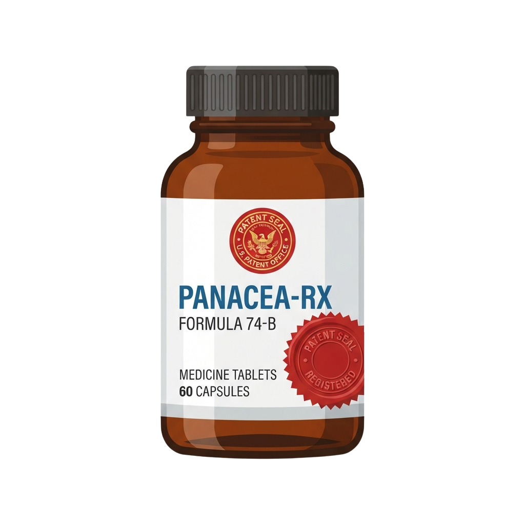 Bottle of medicine tablets labeled Panacea-RX Formula 74-B containing 60 capsules