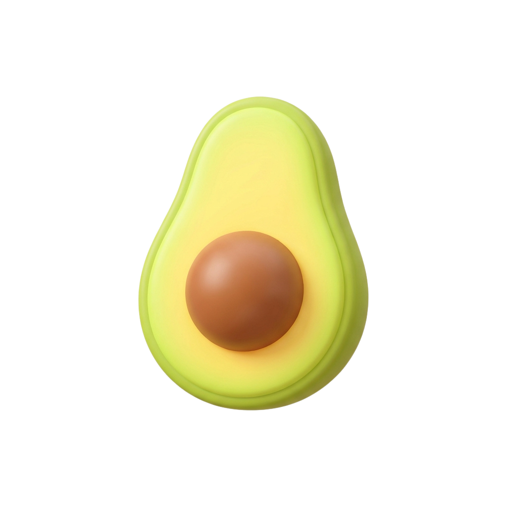 A close-up image of a halved avocado revealing its creamy green interior and brown pit