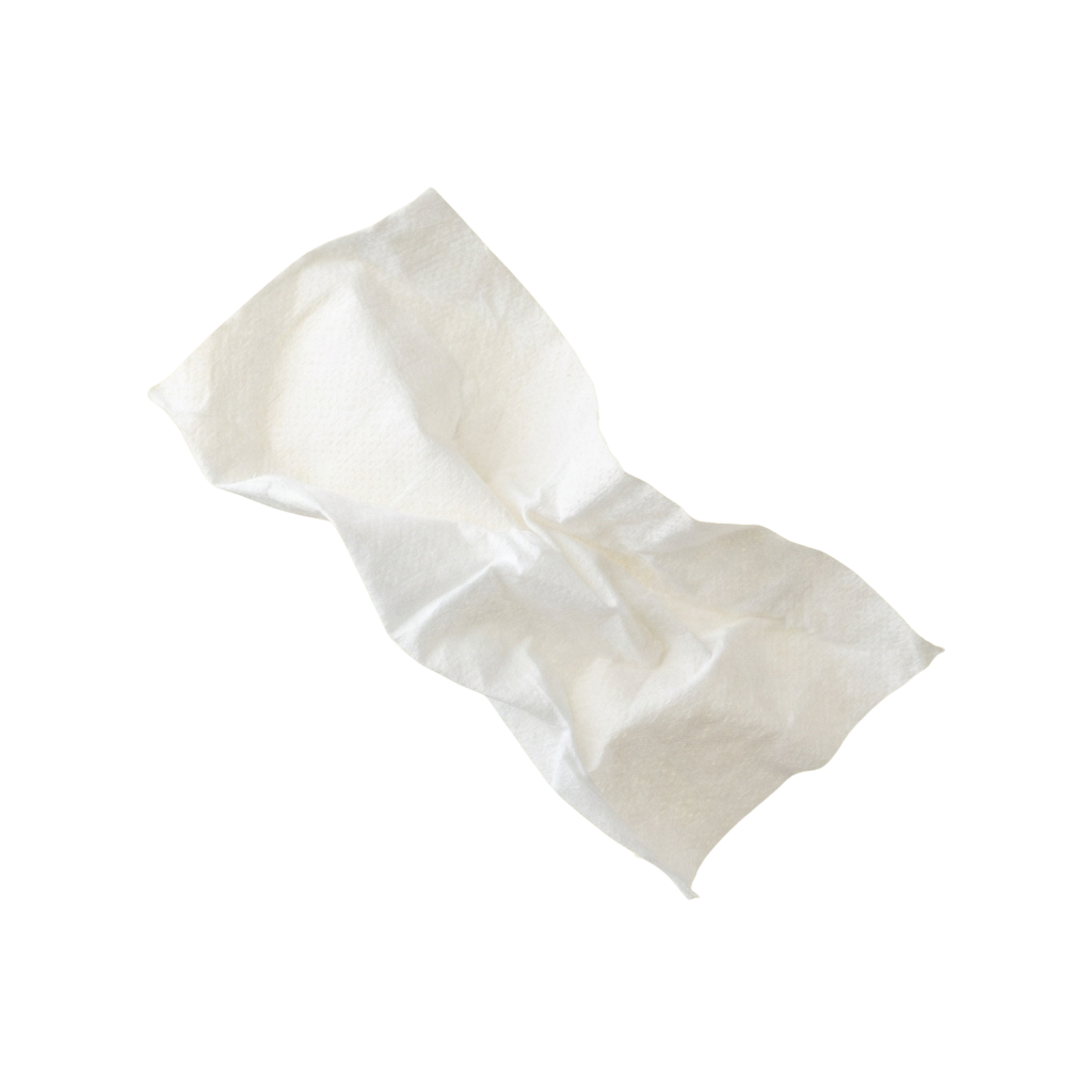 A crumpled white tissue paper against a black background