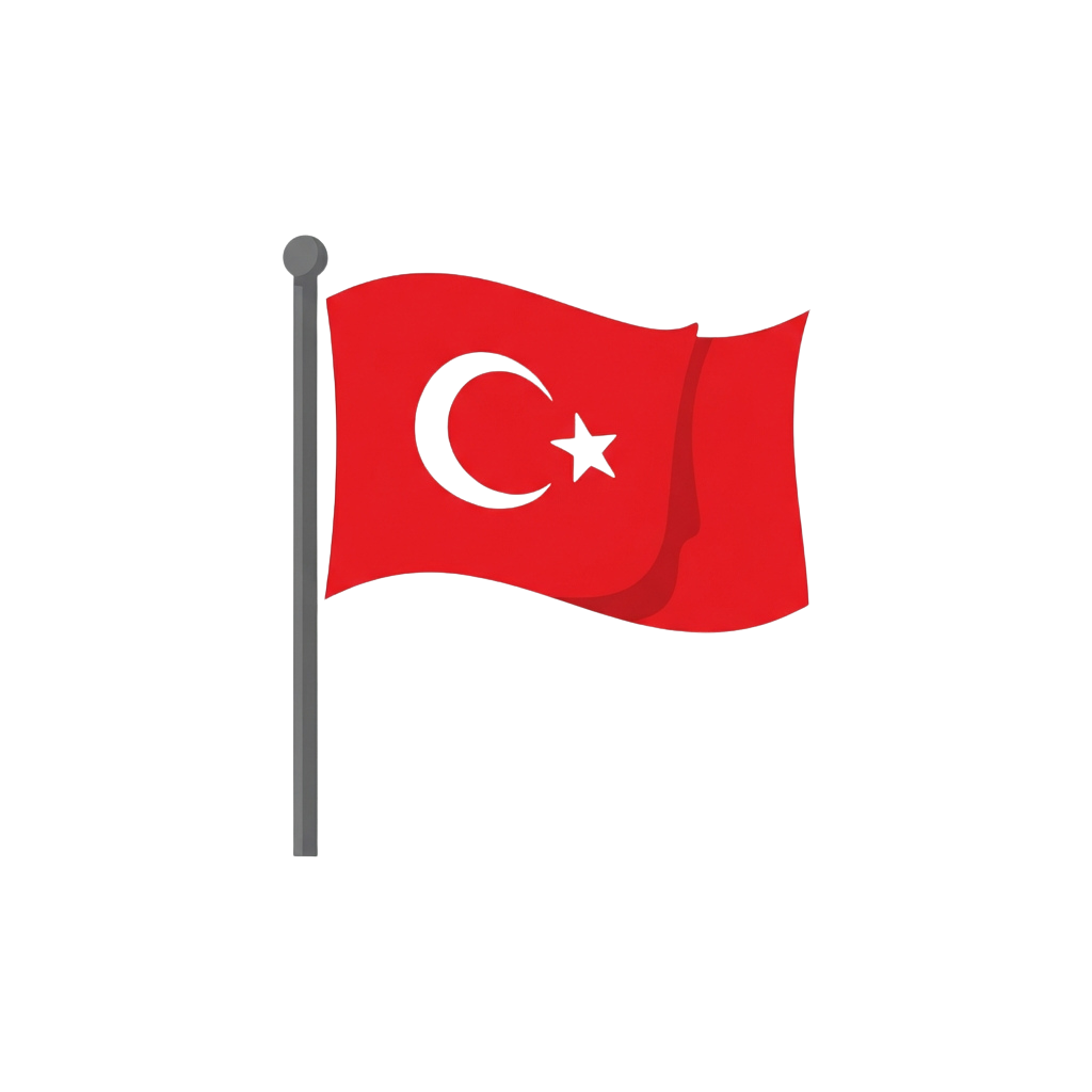 Red Turkish flag with white crescent moon and star waving on a flagpole