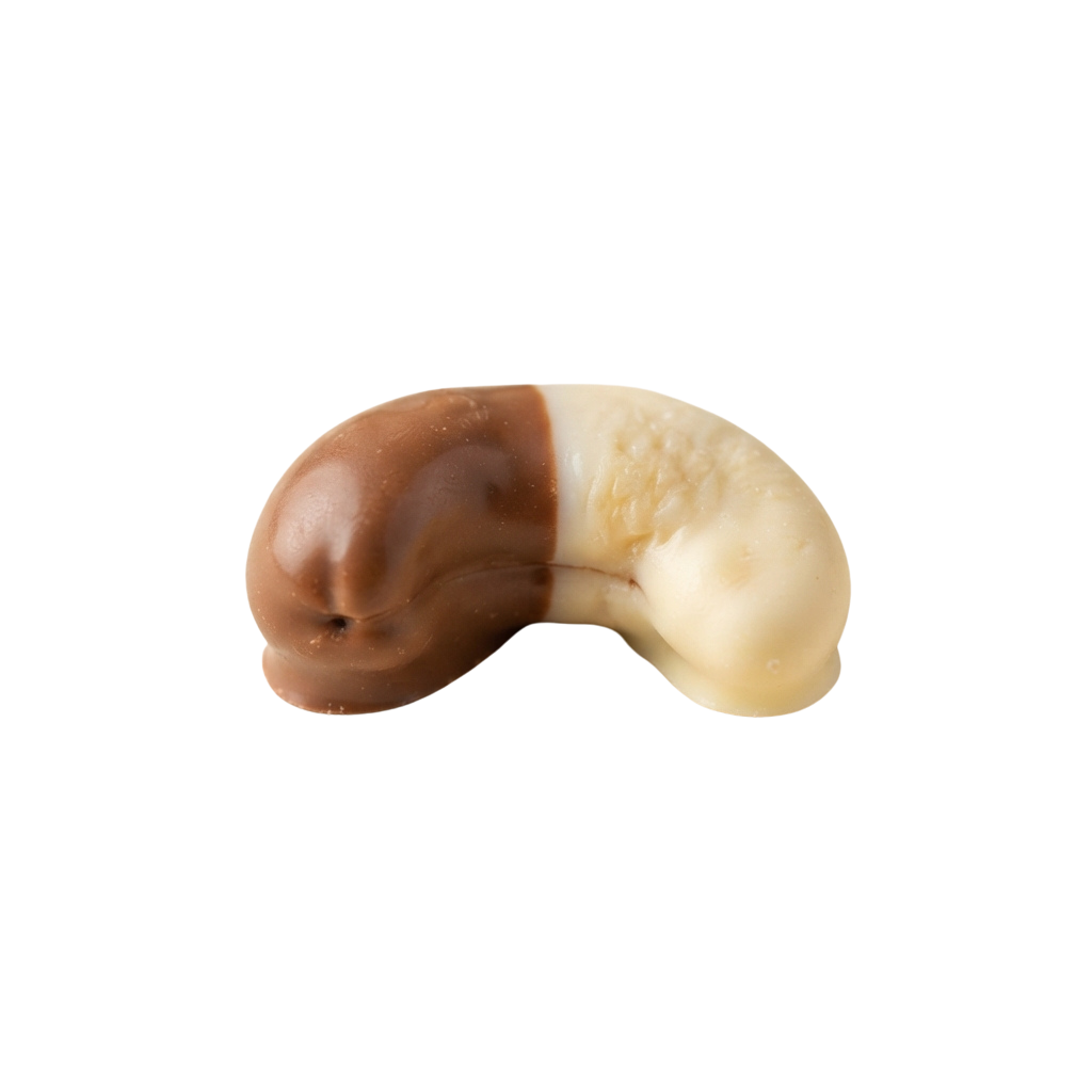 A split kidney bean showing its inner light-colored surface and outer brown skin.