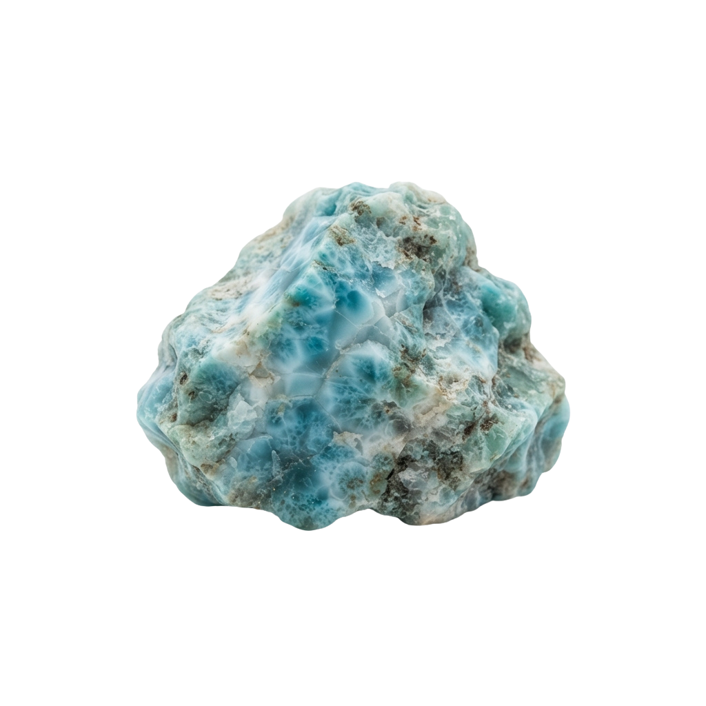 A rough, irregularly shaped blue lace agate stone with a textured surface and varying shades of blue and white