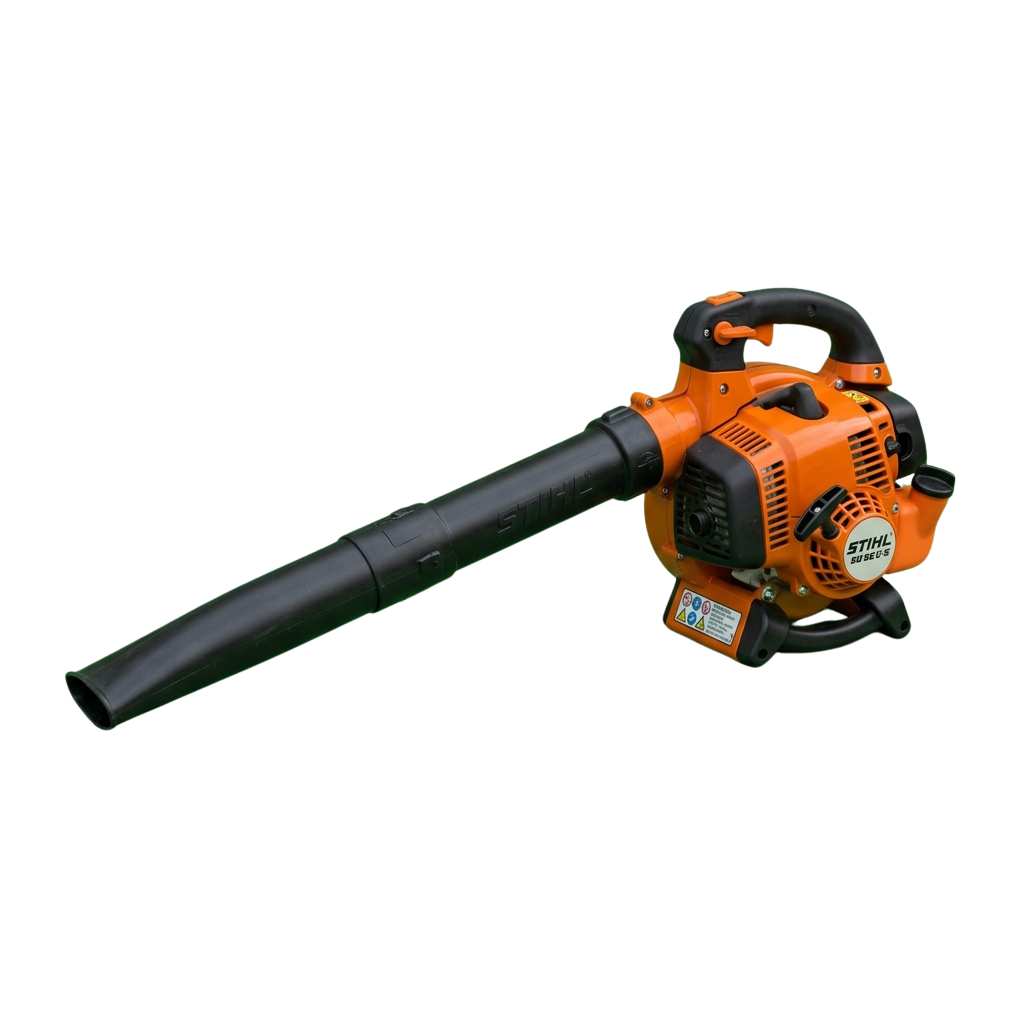 Orange and black leaf blower vacuum machine with extended hose attachment