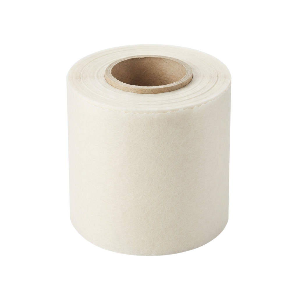 Roll of light beige fabric tape with cardboard center core